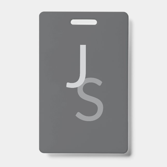 Modern Overlapping Monogrammed Initials | Grey ID Badge (Front)