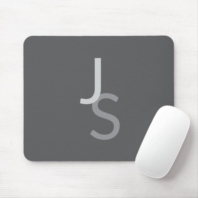 Modern Overlapping Monogrammed Initials | Grey Mouse Mat (With Mouse)