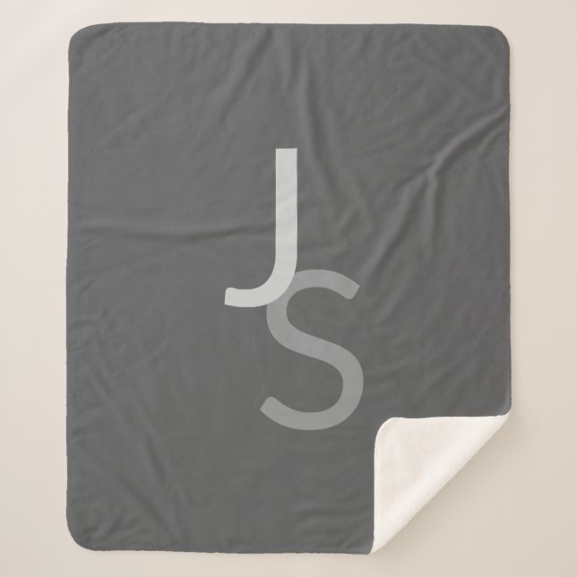Modern Overlapping Monogrammed Initials | Grey Sherpa Blanket (Front)