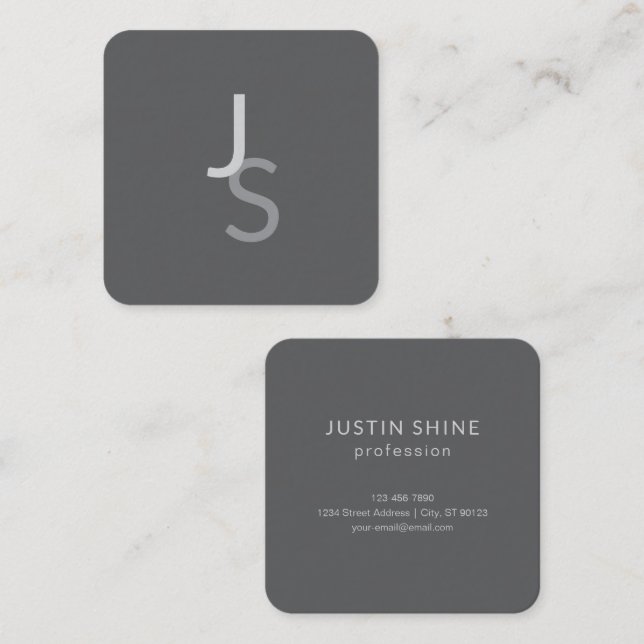 Modern Overlapping Monogrammed Initials | Grey Square Business Card (Front/Back)
