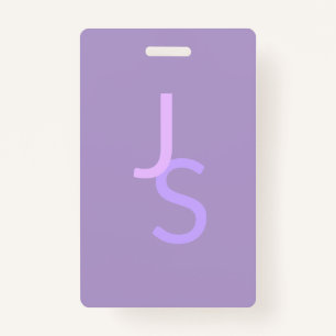 Modern Overlapping Monogrammed Initials Purple ID Badge