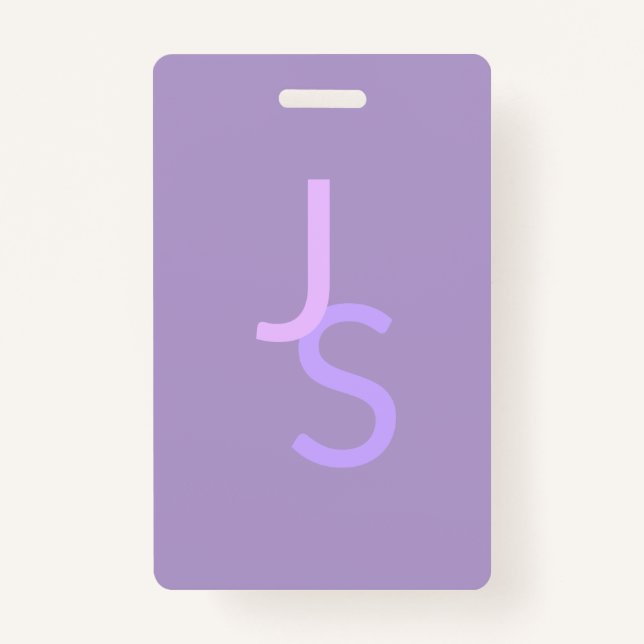 Modern Overlapping Monogrammed Initials | Purple ID Badge (Front)