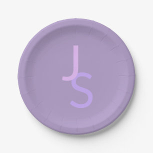 Modern Overlapping Monogrammed Initials   Purple Paper Plate