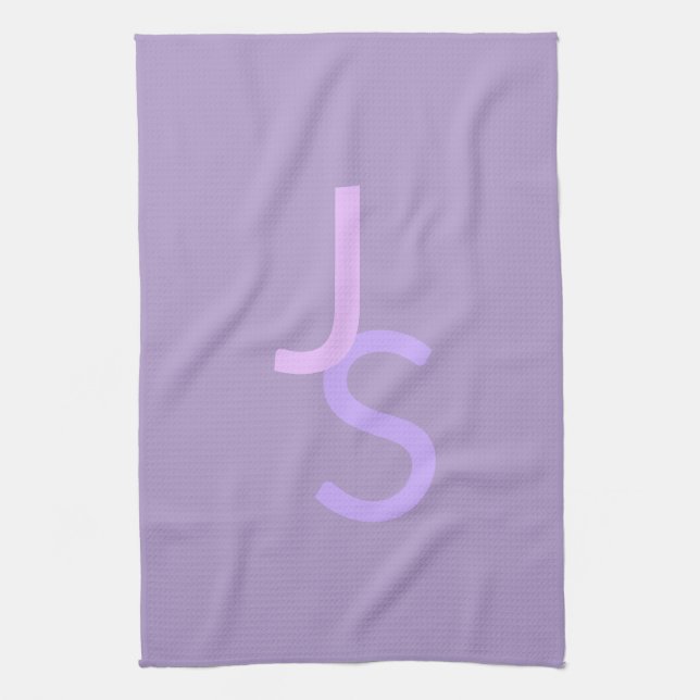 Modern Overlapping Monogrammed Initials | Purple Tea Towel (Vertical)