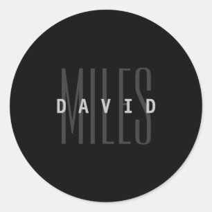 Modern Overlapping Name & Surname Classic Round Sticker