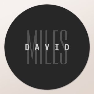 Modern Overlapping Name & Surname Classic Round Sticker