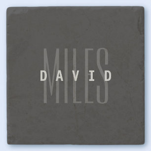 Modern Overlapping Name & Surname Stone Coaster