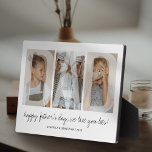 Modern Overlay Dad Family Photo Plaque<br><div class="desc">Modern father photo plaque featuring 3 family pictures for you to replace with your own,  with the word "DAD" in a faded overlay,  a personalised message,  and the kids names.</div>