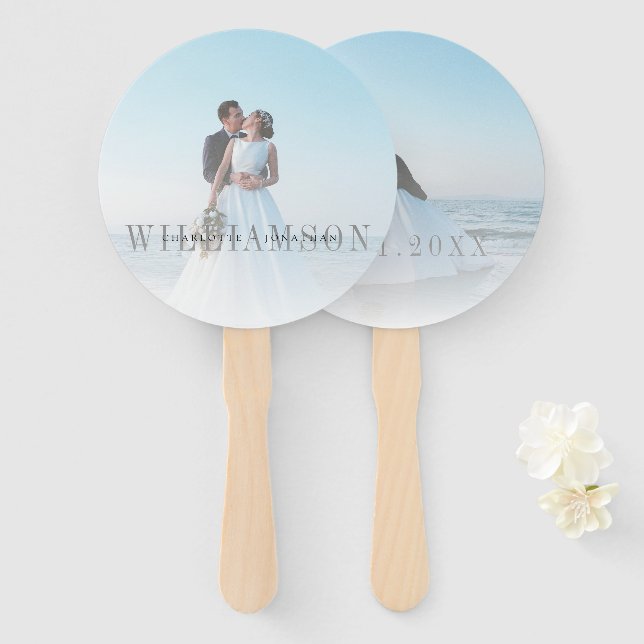 Modern Overlay Front & Back Photo Wedding Ceremony Hand Fan (Front and Back)