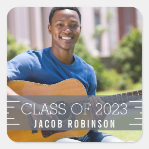 Modern Overlay Graduation Photo Square Sticker