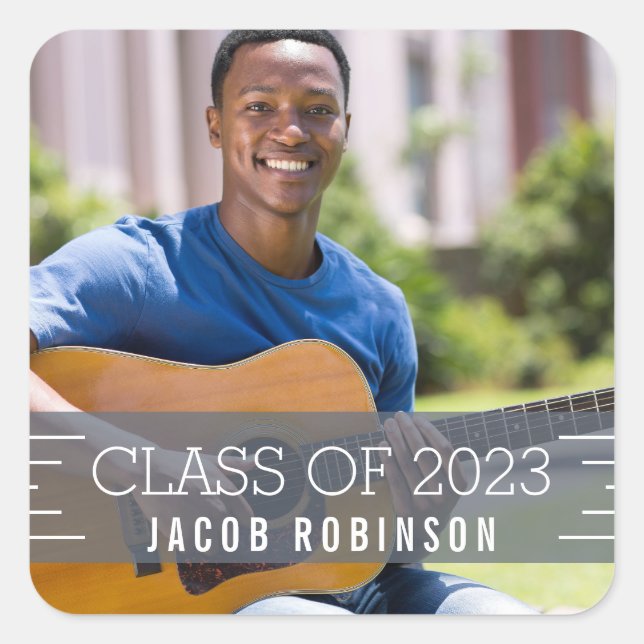Modern Overlay Graduation Photo Square Sticker (Front)
