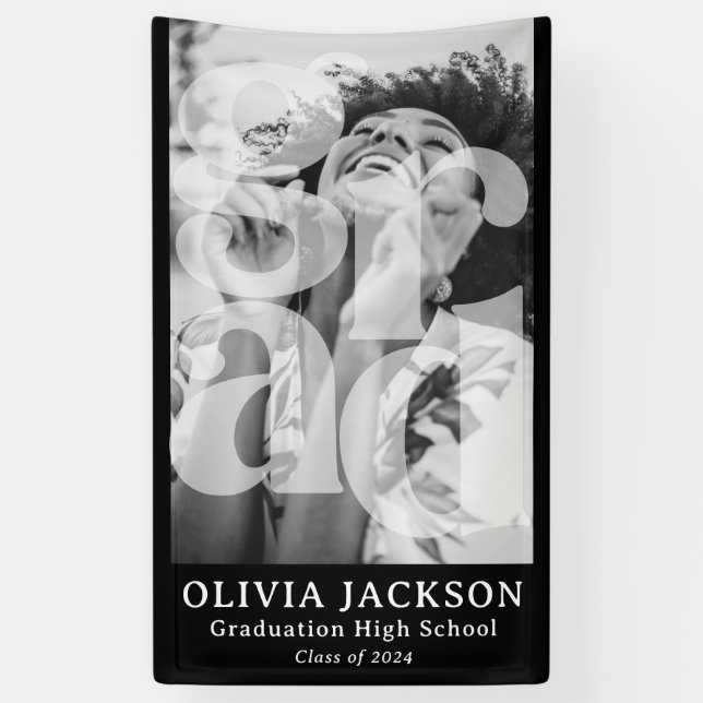 Modern Overlay Lettering GRAD Photo Graduation  Banner (Vertical)