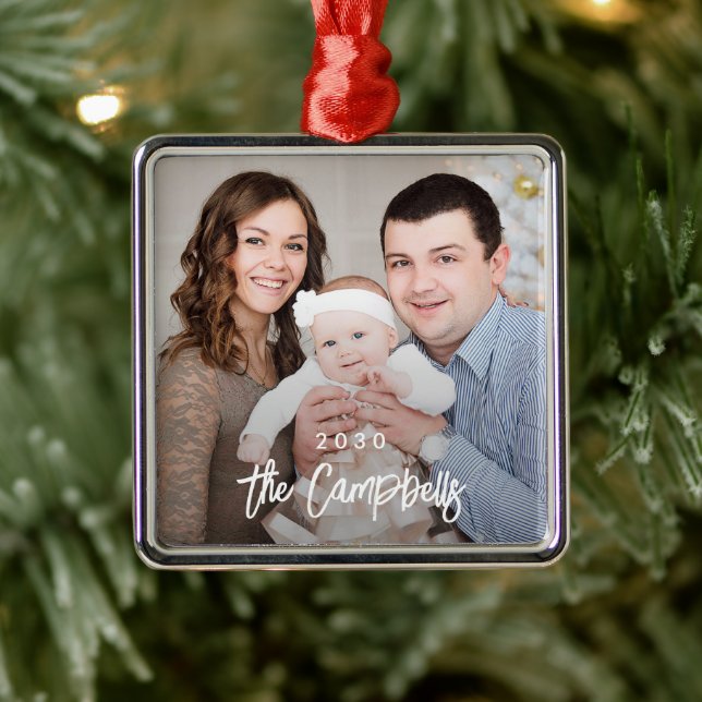 Modern Overlay Personalized Photo Ornament (Tree)