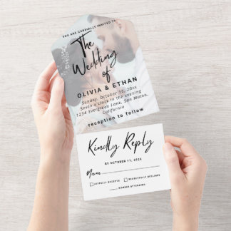 Modern Overlay Photo Wedding Customise All In One Invitation