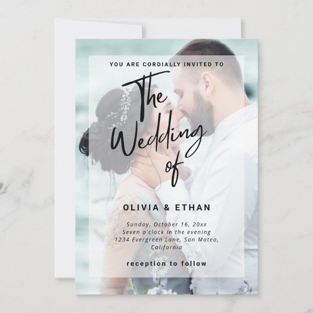 Modern Overlay Photo Wedding Customise Invitation (Front)