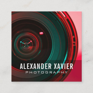 modern overlay white text photographer square business card