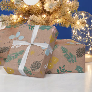 Modern Oversized Christmas Foliage Pattern Kraft Wrapping Paper