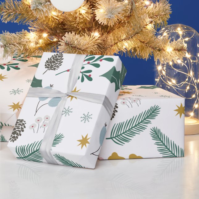 Modern Oversized Christmas Foliage Pattern Wrapping Paper (Holidays)