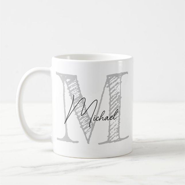 Modern Oversized Monogrammed Initial & Name Coffee Coffee Mug (Left)