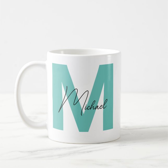 Modern Oversized Monogrammed Initial & Name Coffee Mug (Left)