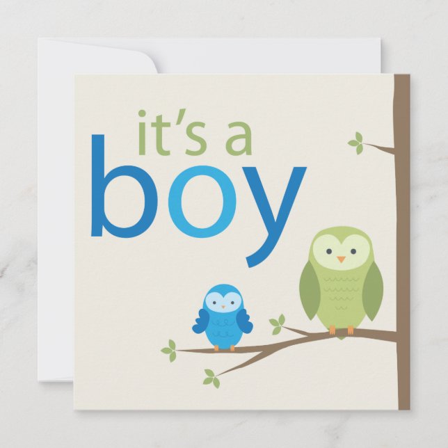 Modern Owl Baby Shower Invitation - Boy (Front)