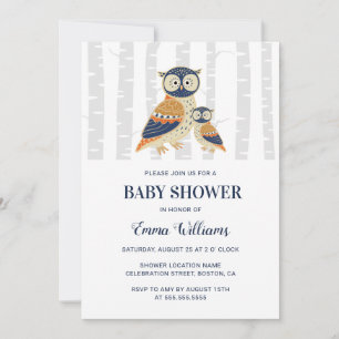 Modern Owl Baby Shower Invitation - Winter