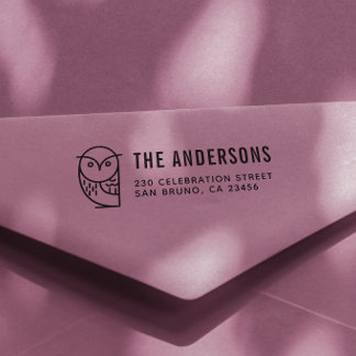 Modern Owl | Custom Family Name & Return Address Self-inking Stamp