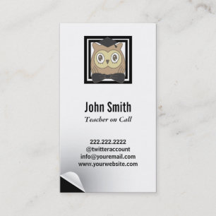 Modern Owl Substitute Teacher Business Card