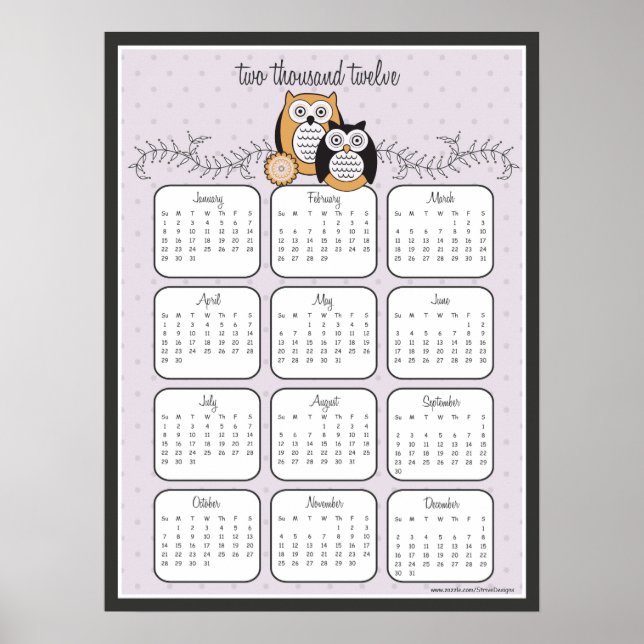 Modern Owls 2012 Calendar Poster (Front)