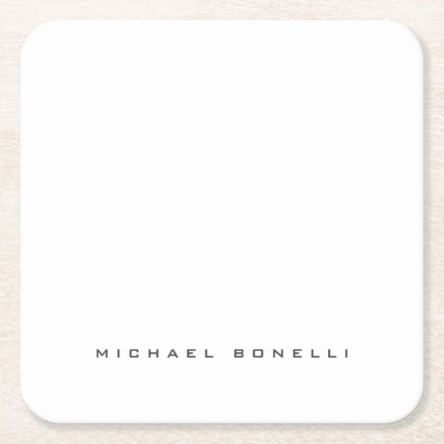 Modern Own Name Professional Minimalist Plain Square Paper Coaster (Front)