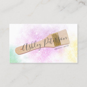 Modern paint brush artist photo pink glitter business card