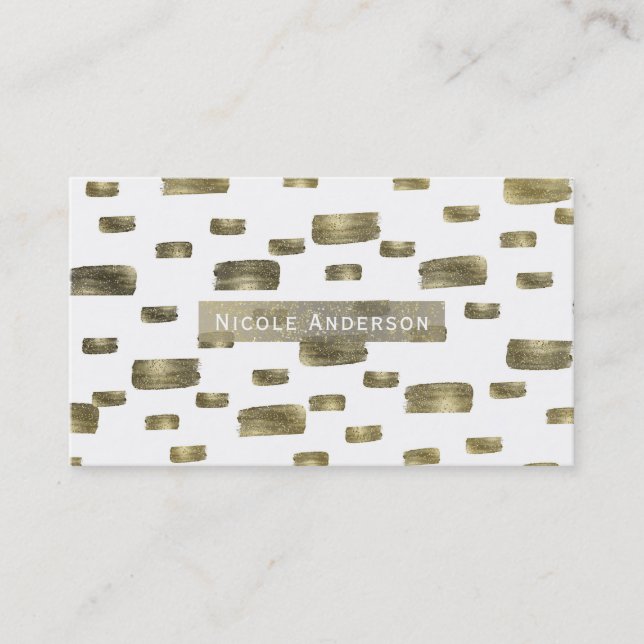 Modern Paint Brush Gold Copper Bronze Sparkle Business Card (Front)