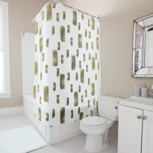 Modern Paint Brush Gold Copper Bronze Sparkle Shower Curtain (In Situ)