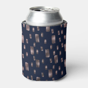 Modern Paint Brush Rose Gold & Navy Blue Sparkle Can Cooler
