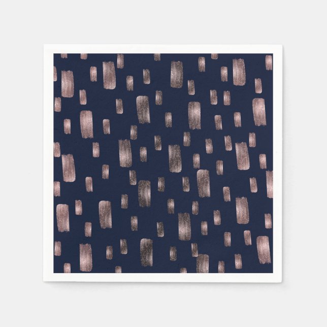 Modern Paint Brush Rose Gold & Navy Blue Sparkle Napkin (Front)