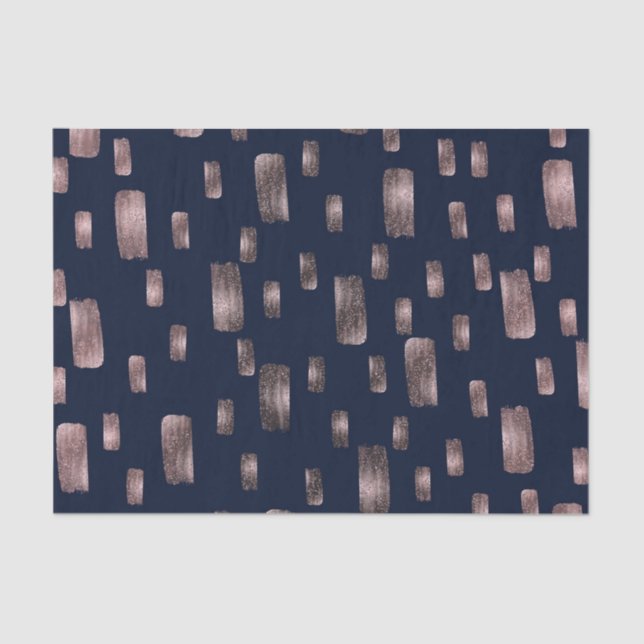 Modern Paint Brush Rose Gold & Navy Blue Sparkle Tissue Paper (Front)