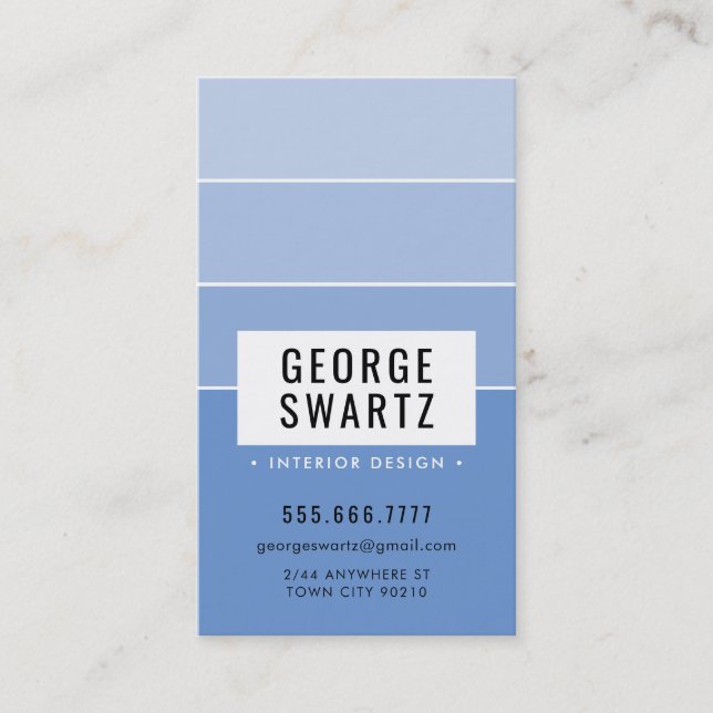 MODERN PAINT CHIP simple smart ombre medium blue Business Card (Front)