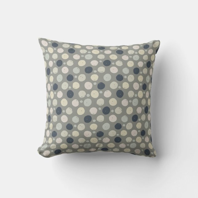 Modern Paint Dots Sage Green Navy Blue Pastel Cushion (Front)