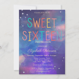 Modern Paint Splash Colourful Sweet 16 Invitation