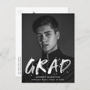 Modern Paint Splatter Photo Graduation Party Invitation Postcard