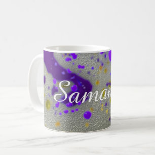 Modern Paint Splatters Purple Yellow Abstract Coffee Mug