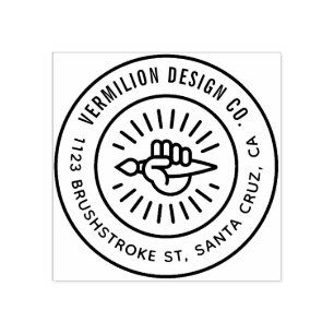 Modern Paintbrush In Hand Custom Business Address Rubber Stamp