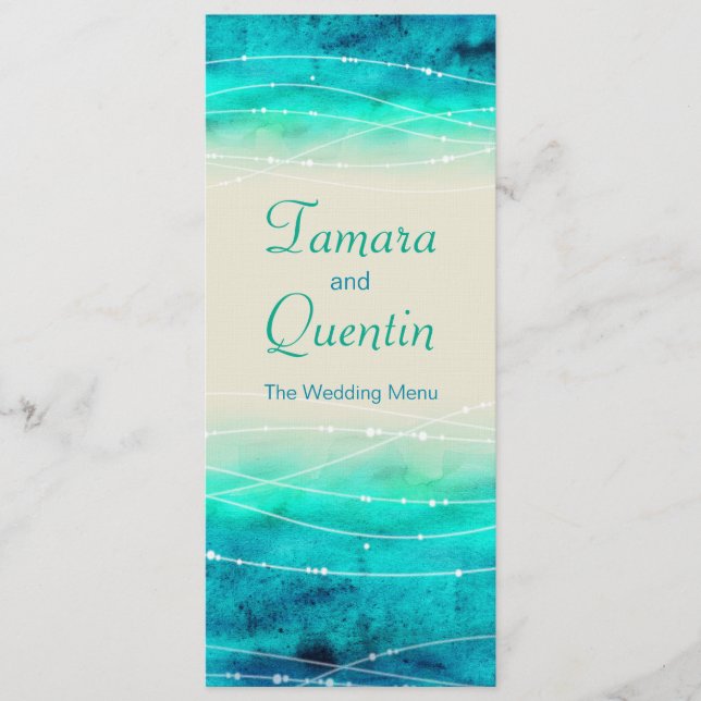Modern painted abstact sparkle seas wedding menu (Front)