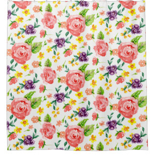 Modern Painted Art Floral Rose Watercolor Hot Pink Shower Curtain