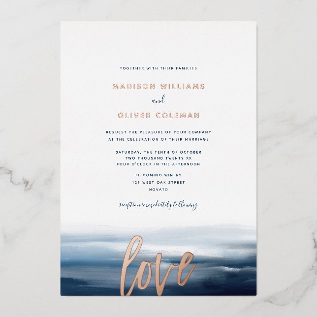 Modern Painted Beach Ocean Theme Wedding (Front)