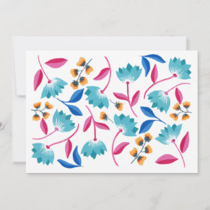 Modern Painted Blue & Pink Floral Notecard