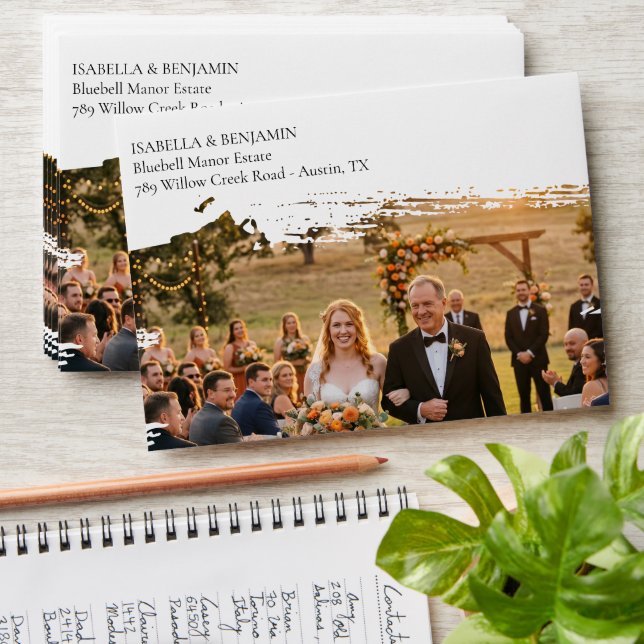 Modern Painted Brush Effect Custom Photo Wedding  Envelope (Stacked)