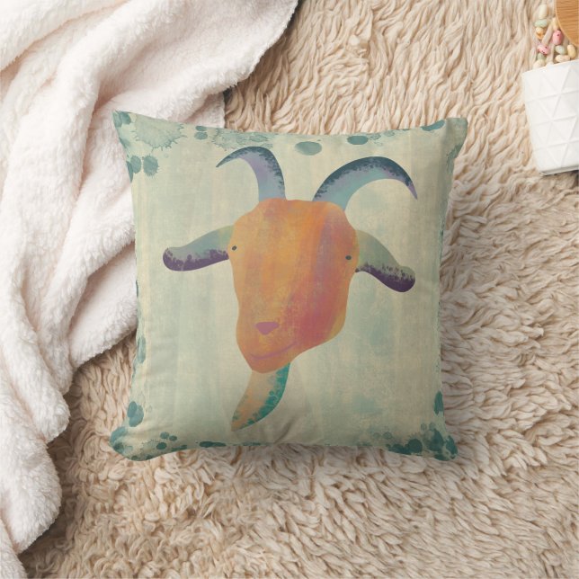 Modern Painted Goat Illustration Cushion (Blanket)