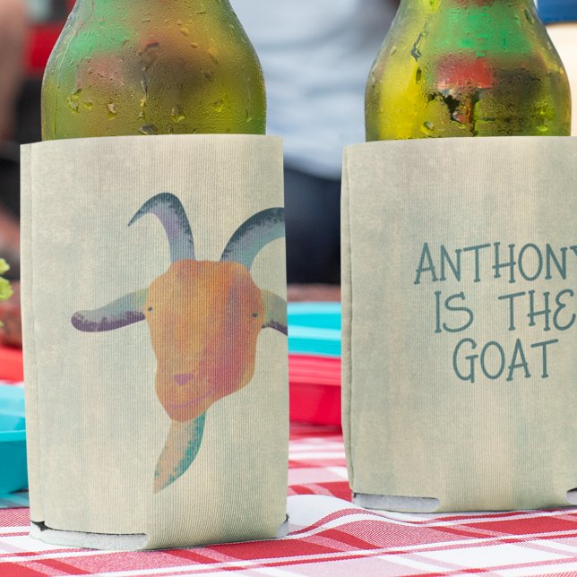 Modern Painted Goat Illustration Personalised Can Cooler (Creator Uploaded)