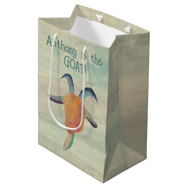 Modern Painted Goat Illustration Personalised Medium Gift Bag (Front Angled)
